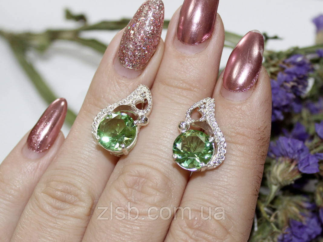 Сережки у сріблі з золотими напайками і фіанітами Модерн, фото 1