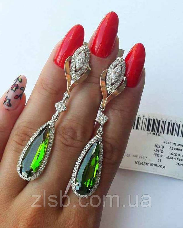 Сережки зі вставками світло-зеленого циркону Азіза, фото 1