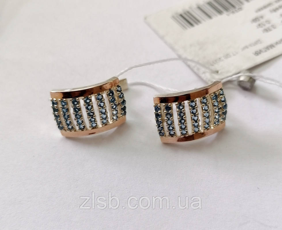 Сережки МАГІЯ срібні з золотом і вставками фіаніта, фото 1