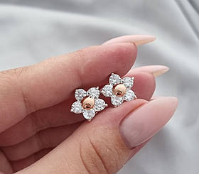 Серьги из серебра с накладками золота с разноцветными камнями Цветок