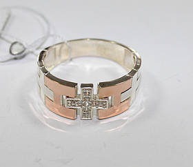 Чоловічий срібний перстень із золотом "Ватикан" Каблучка для чоловіка зі срібла з фіанітами