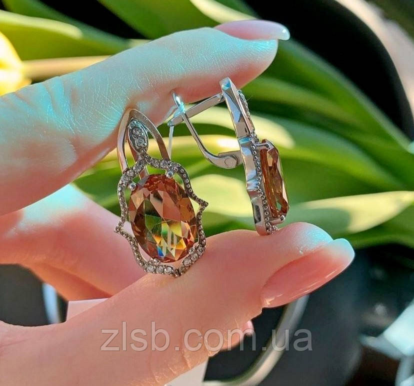 Срібні сережки зі вставкой султаніта і золотими напайками Мольберт, фото 1