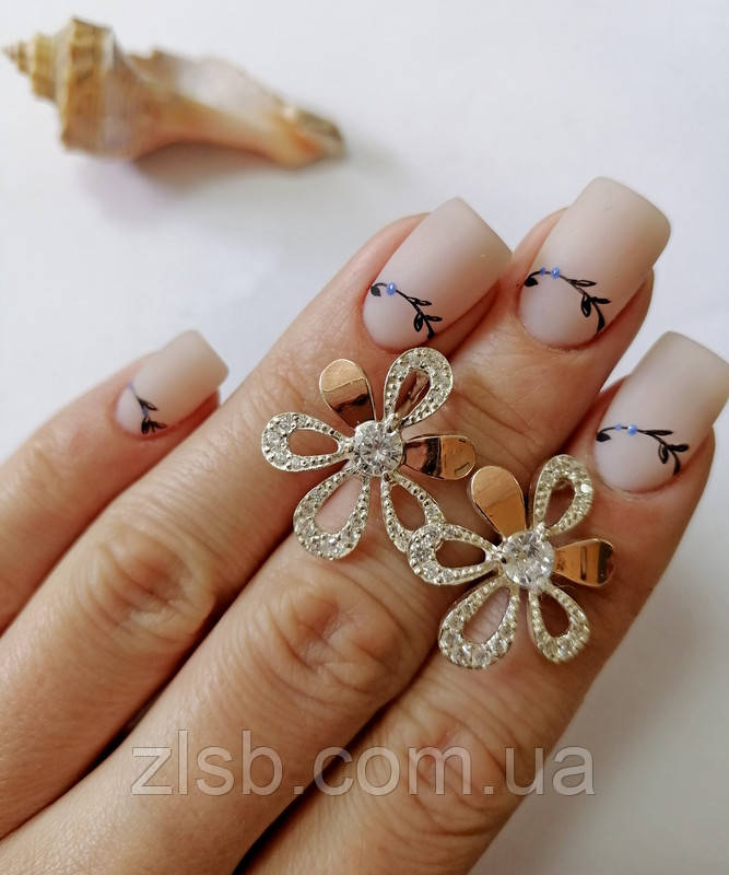 Серьги срібних МІЛЕНА з золотом і камінням ґаніта, фото 1