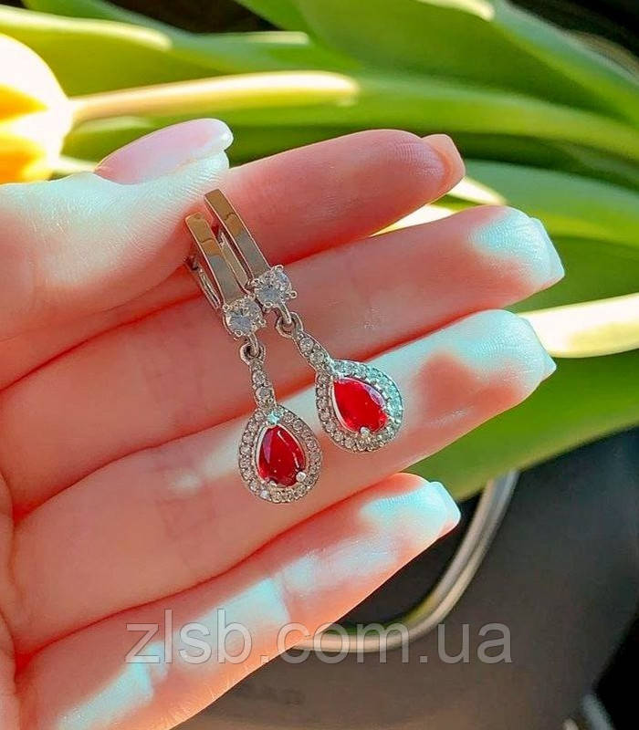 Сережки зі срібла та золота з фіанітом каплеподібної форми Севілья, фото 1