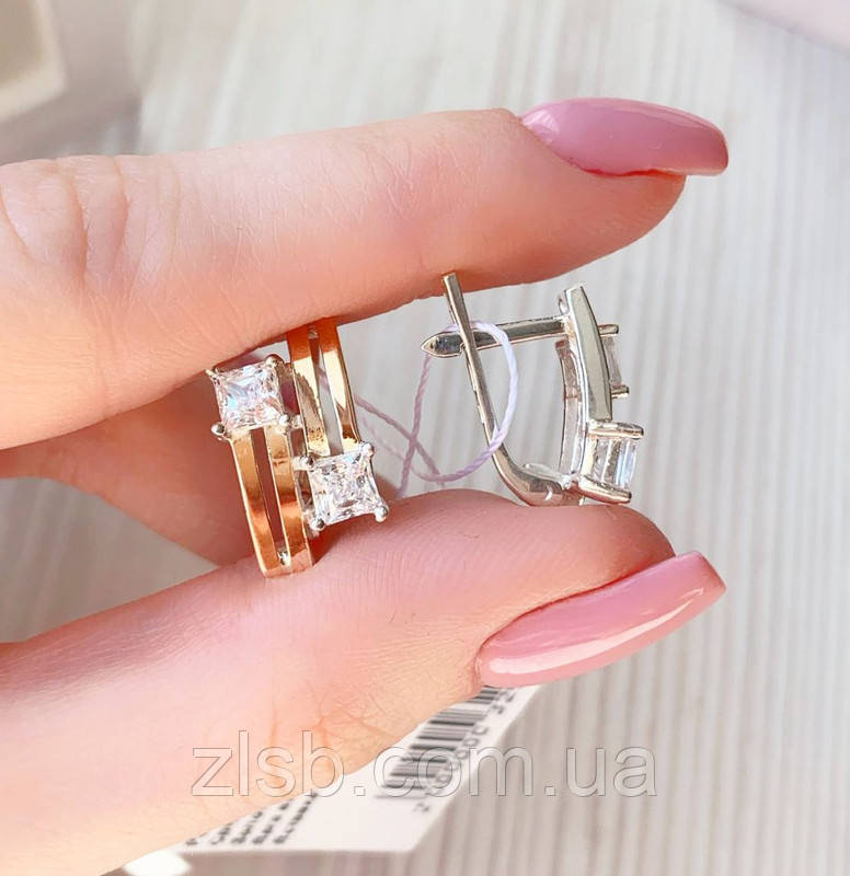 Срібні сережки з золотом і камінцями Донна, фото 1