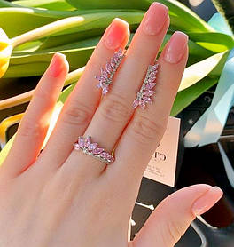 Гарнітур Енігма в сріблі в розсипи рожевого фіаніту