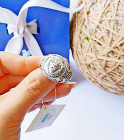 Срібна каблучка чоловіча із золотими пластинами та цирконом "Лео" Перстень чоловічий срібло