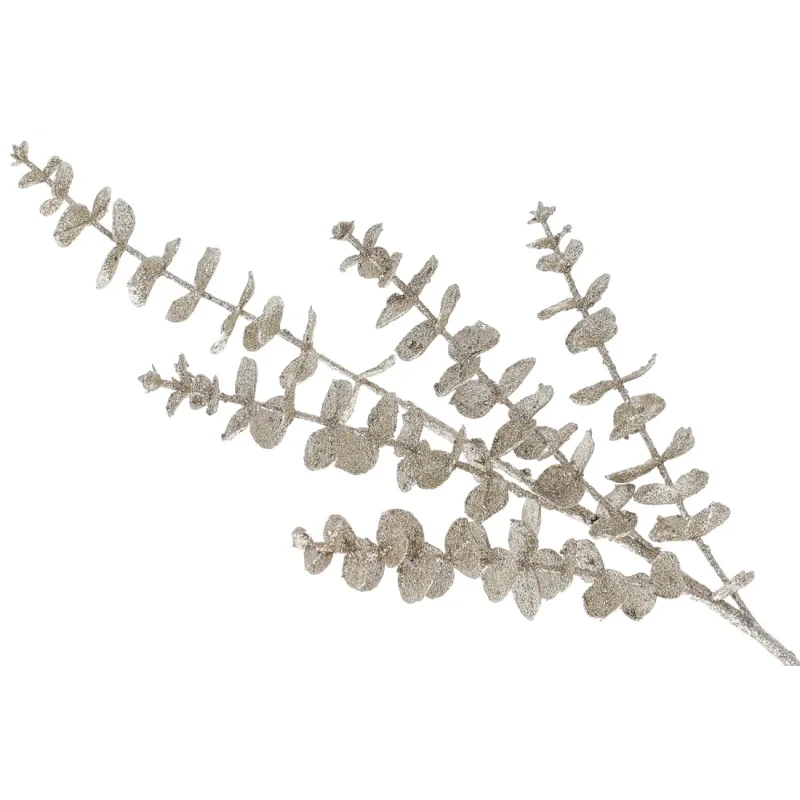 Штучна гілка євкаліпт 73 см Флорістичний матеріал для декору з глітером Шампань, фото 1