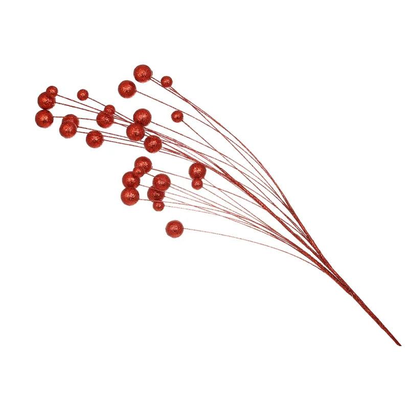 Декоративна глітерна гілка 84 см Штучні матеріали для флористики та декору з ягодами Червоний, фото 1