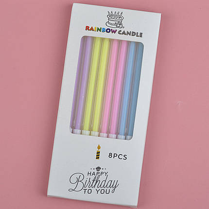 Свічки для торта РІЗНОЦВІТНІ в коробці 8 шт., фото 1