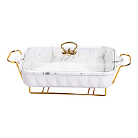 Настільний марміт 2 літри прямокутний порцеляновий 40х22.5х15.5 см на підставці Lugi HP1030