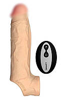 Насадка на пеніс Shaft Vibrating з вібрацією та пультом, бежева, 22.3 см kitty.in.ua