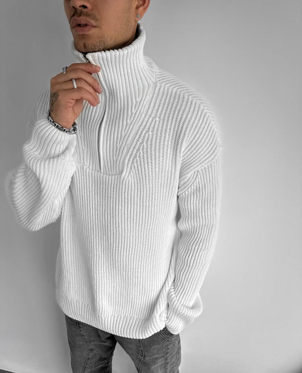 Светр чоловічий оверсайз з воротніком під шию Туреччина | Світшот теплий чоловічий із замком під шию, фото 1