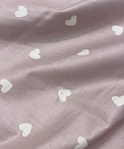 Сатин (бавовняна тканина) білі серця на пудрі (ширина 160см, 120г/м2)