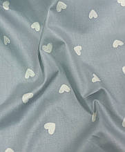 Сатин (бавовняна тканина) білі серця на блакитнорму (ширина 160см, 120г/м2)