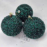 Прикраса на ялинку кулі новорічні Їжачки 8 см кольора смарагдовий, фото 2