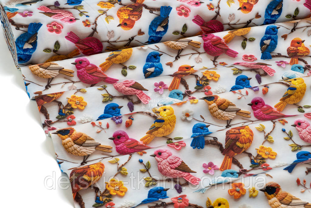 Тканина Duck digital "В'язані пташечки", фото 1