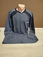 Чоловіча піжама батал тепла з мікроначесом Туреччина FayFi 100% бавовна 46-56 розміри темно-синя