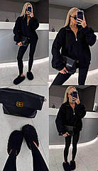 Зіп худі з трехнитки на флісі з металевою блискавкою Модель: 4959-556 Колір: чорний