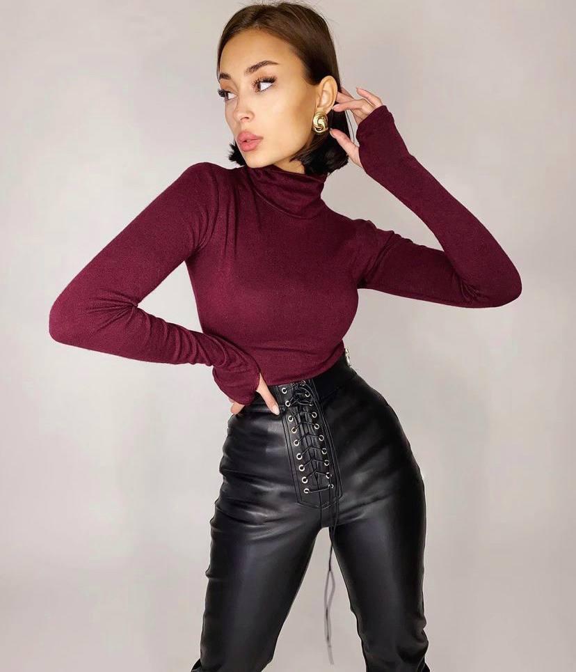 Утеплені шкіряні лосини на шнурівці з флісовим підкладом Модель: 4959-136/2 Колір: чорний, фото 1