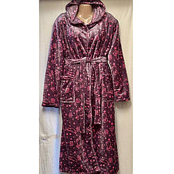 Жіночий теплий махровий халат з котиками Батал Розміри: 56,58,60 (51014)