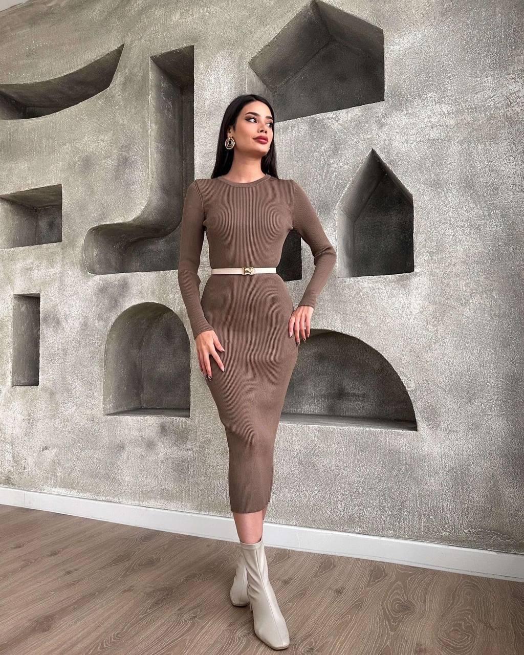 Сукня з теплого рубчика Модель: 878-305 Колір: мокко, беж, чорний, графіт, фото 1