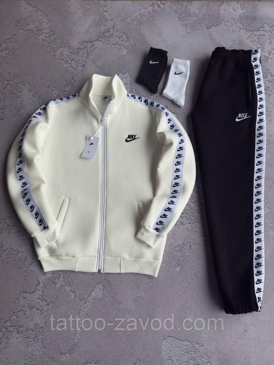 Зима костюм Nike лампас молочно/чорний, фото 1