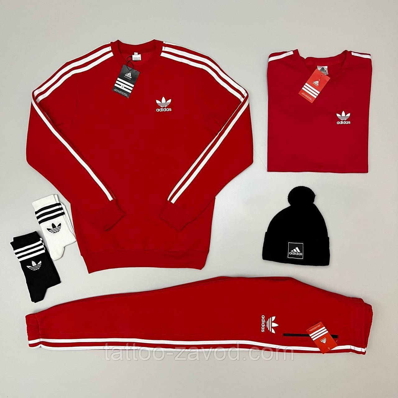 Зима червоний світшот штани футболка шапка, фото 1