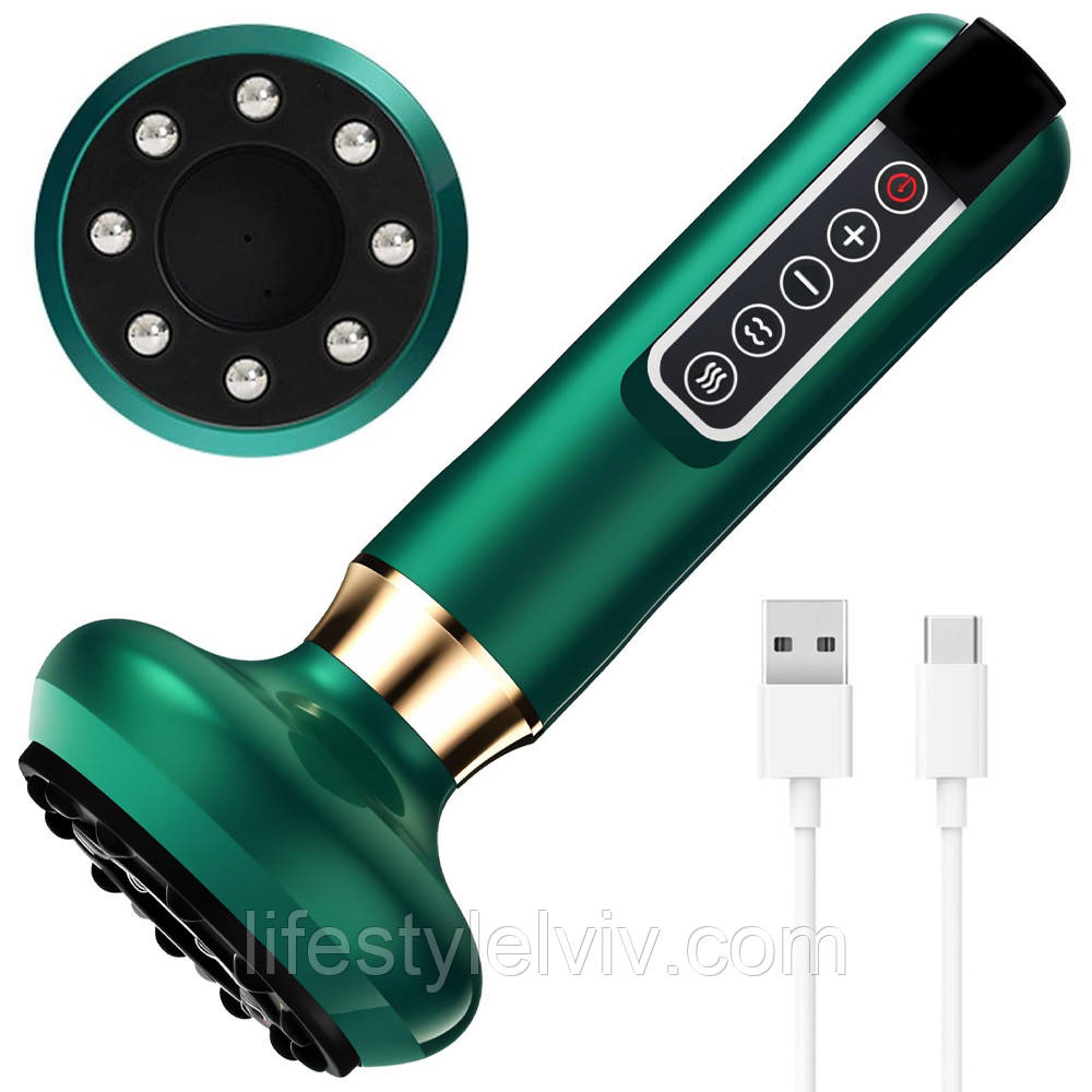 Акумуляторний вакуумний масажер від целюліту, 12 режимів, з USB, Зелений / Антицелюлітний масажер, фото 1