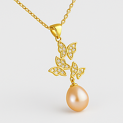 Перли персикові срібне кольє, 0212ПЖ