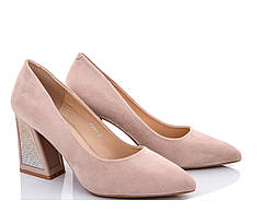 Жіночі замшеві туфлі бежеві стійкий каблук 36 37 38 39 40