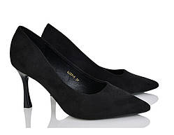 Чорні замшеві туфлі човника на шпильці 33 34 36 37