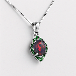 Опал чорний срібне кольє, 0214ПО