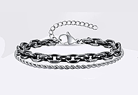 Чоловічий Браслет Stacked Rolo & Cuban Link | Нержавіюча Сталь | Регульований 18-23 см | Чорний