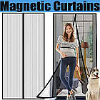 Москітна сітка з магнітами без свердління, чорна — 6 магнітних смуг + 7 застібок, на двері 100×210 см