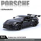 Машинка модель 1:32 Porsche 911 GT3 RS чорна — металева іграшкова спорткар з ефектами звуку та світла