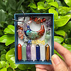 Набір 7 шт. загострених декоративних кристалів – камені та кристали, медитаційний набір із браслетом і кулоном