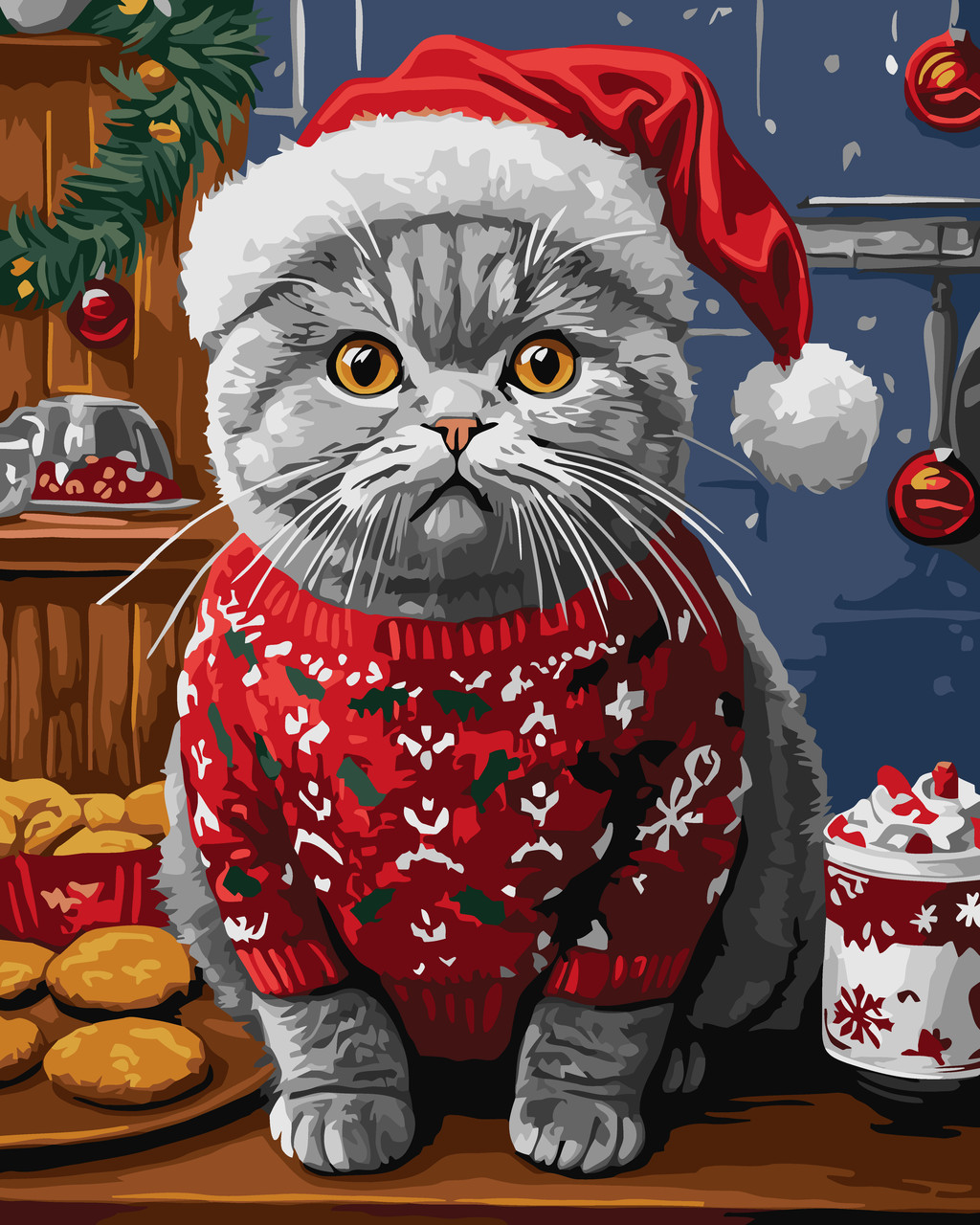 Картина за номерами 40×50 см Kontur. Новорічний котик DS0693, фото 1