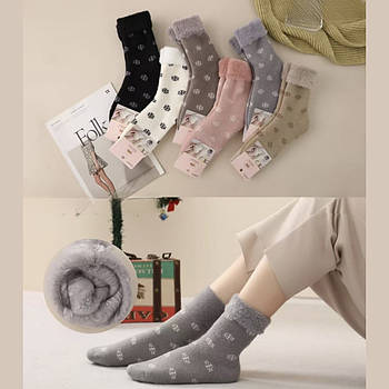 Теплі жіночі вовняні шкарпетки з начосом та відворотом Корона Чорний