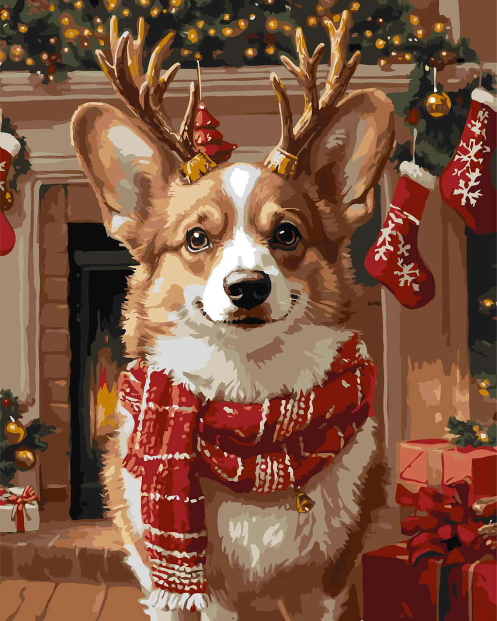 Картина за номерами 40×50 см Kontur. Святкоий настрій коргі з фарбою металік DS0695, фото 1