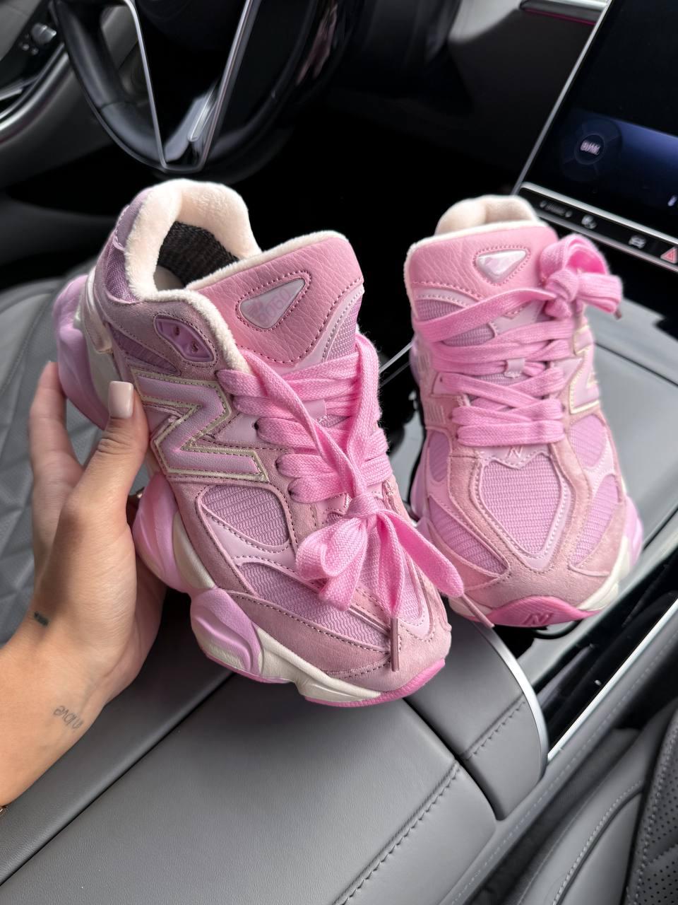 Утеплені New Balance 9060 Pink жіночі кросівки Нью Беланс 9060 рожеві замша єврозима на флісі