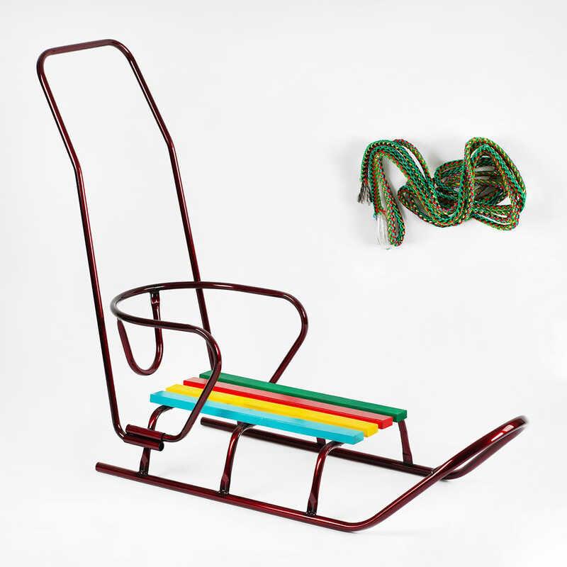 Гр Санки "ЛЮКС КЛАСИК"-З РУЧКОЮ круглі полози (1) колір бордовий, фото 1