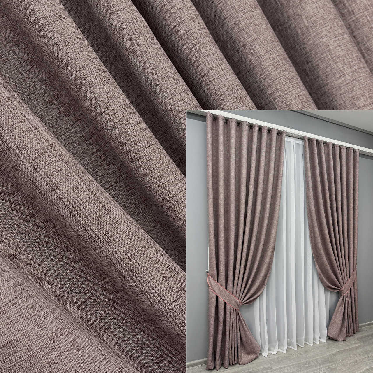 Комплект штор (2шт. 1,5х2,9м.) з легкої фактурної тканини льон, колекція “ALORA-TON”. Колір пудровий. Код 1878ш 33-0846, фото 1