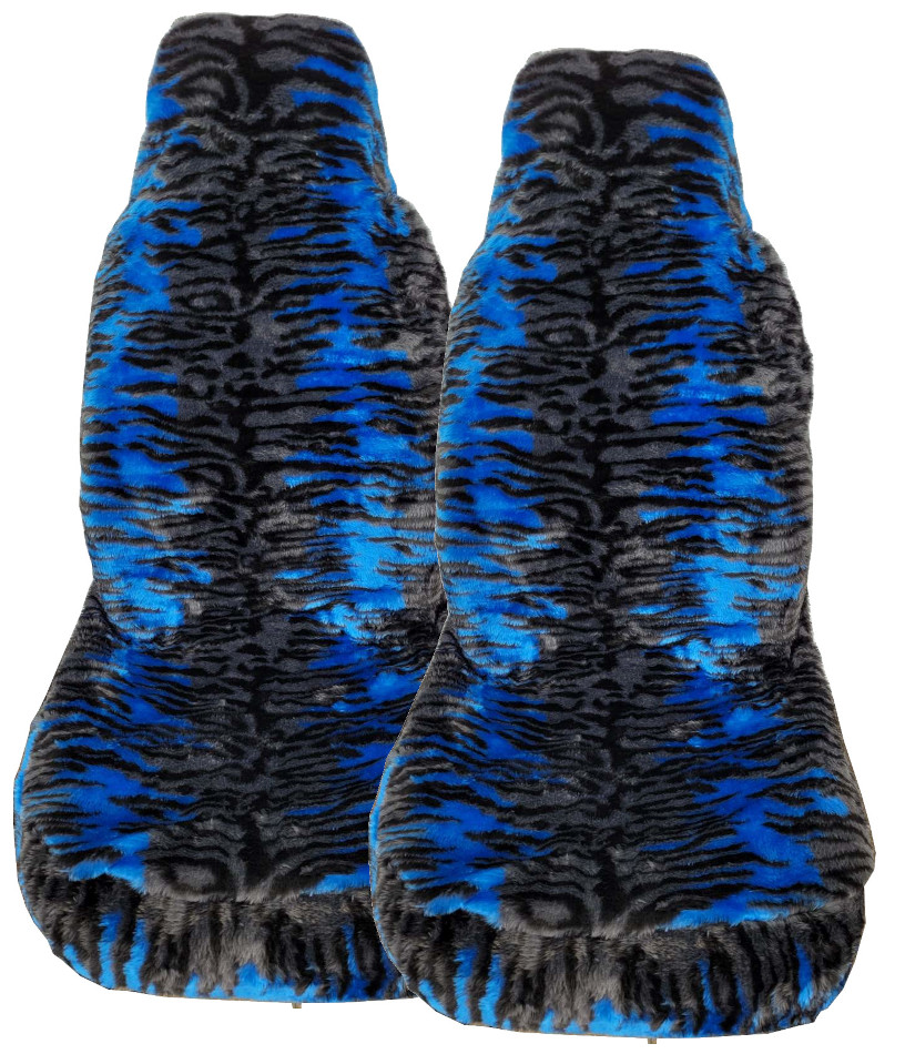 Чохли салону автомобільні універсальні хутряні комплект перед+зад сині 3 кольори, фото 1