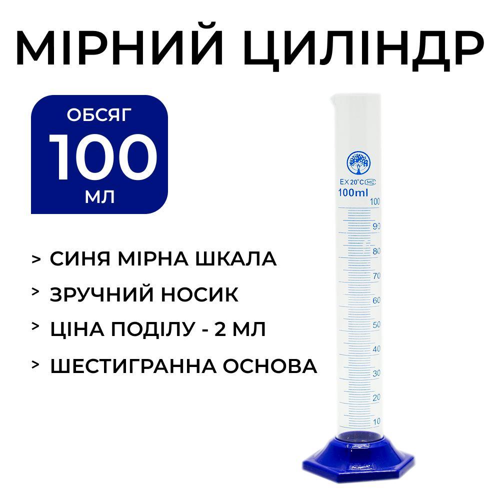Циліндр вимірювальний скляний із носиком 100 мл., фото 1