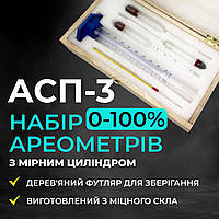 Набір ареометрів АСП-3 із мірним циліндром 100 мл у дерев'яному футлярі