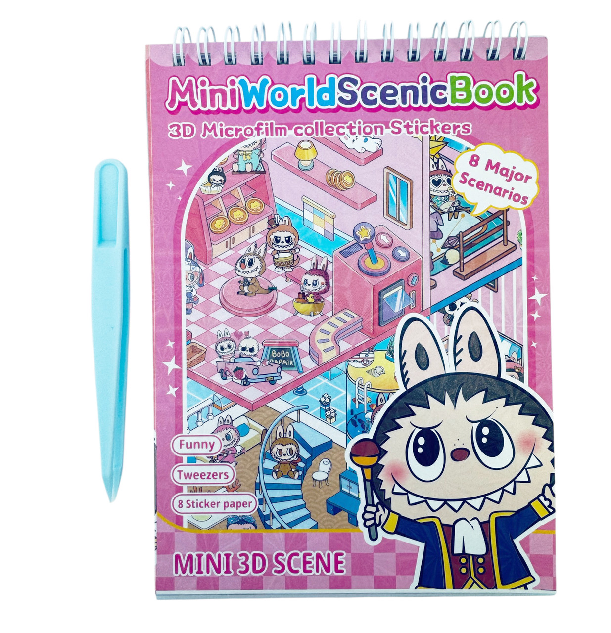 Ігровий Набір Румбокс Лабубу Рожевий The Monsters LABUBU Mini World Scenic Book 3D Набір із наліпками (8 кімнат, 300+ Наліпок), фото 1