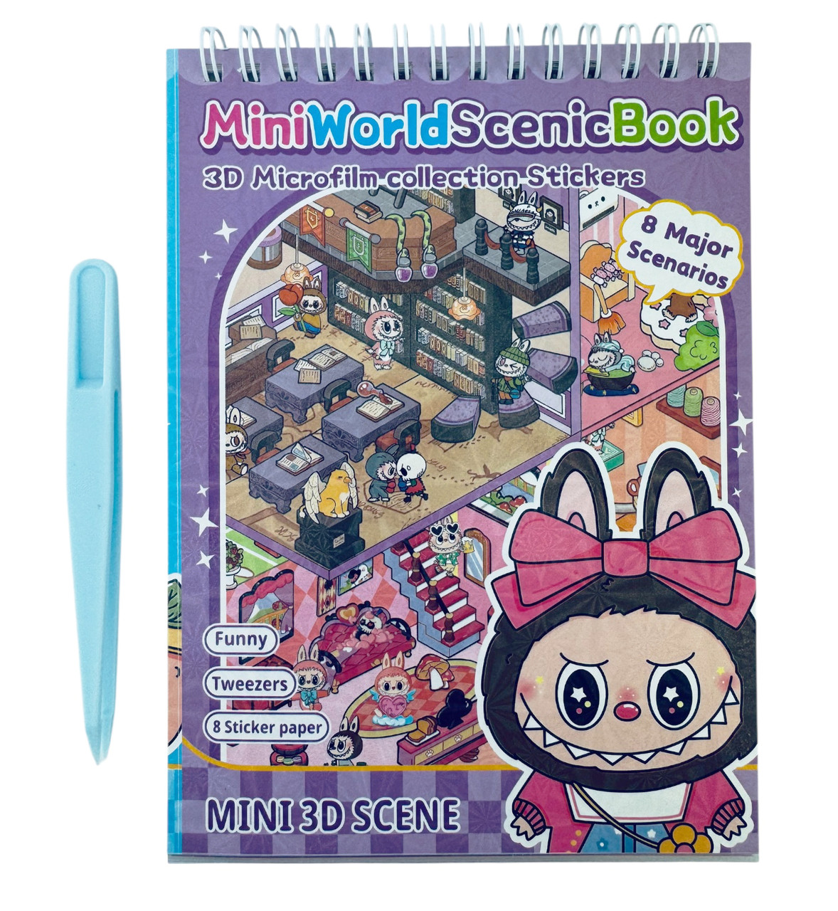 Ігровий Набір Румбокс Лабубу Фіолетовий The Monsters LABUBU Mini World Scenic Book 3D Набір із наліпками (8 кімнат, 300+ Наліпок), фото 1