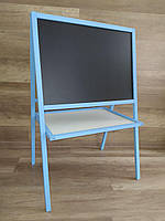Мольберт дерев'яний дитячий двосторонній магнітний синій, дошка для малювання крейдою, маркерами та магнітів 3в1, МРК4