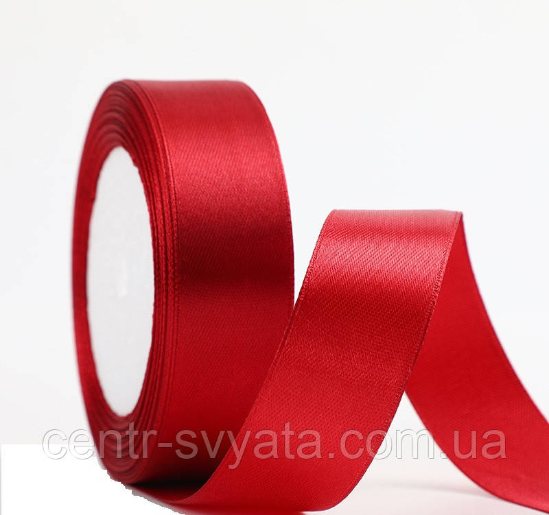 Стрічка атласна 2,5 см (33 МЕТРИ) Червона